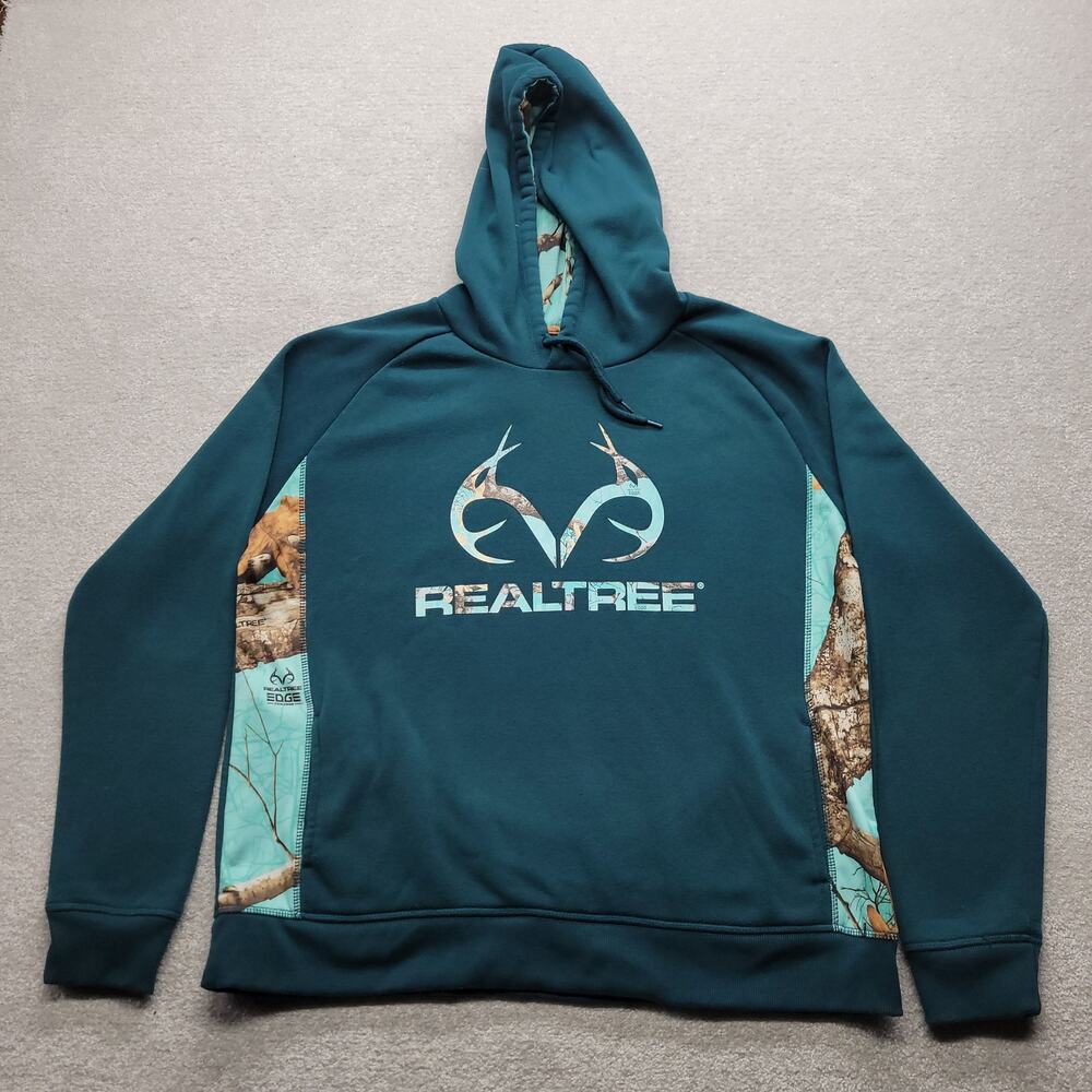 Realtree Edge Hoodie XL Blue Camo Logo Hunting Fleece Pullover Sweatshirt